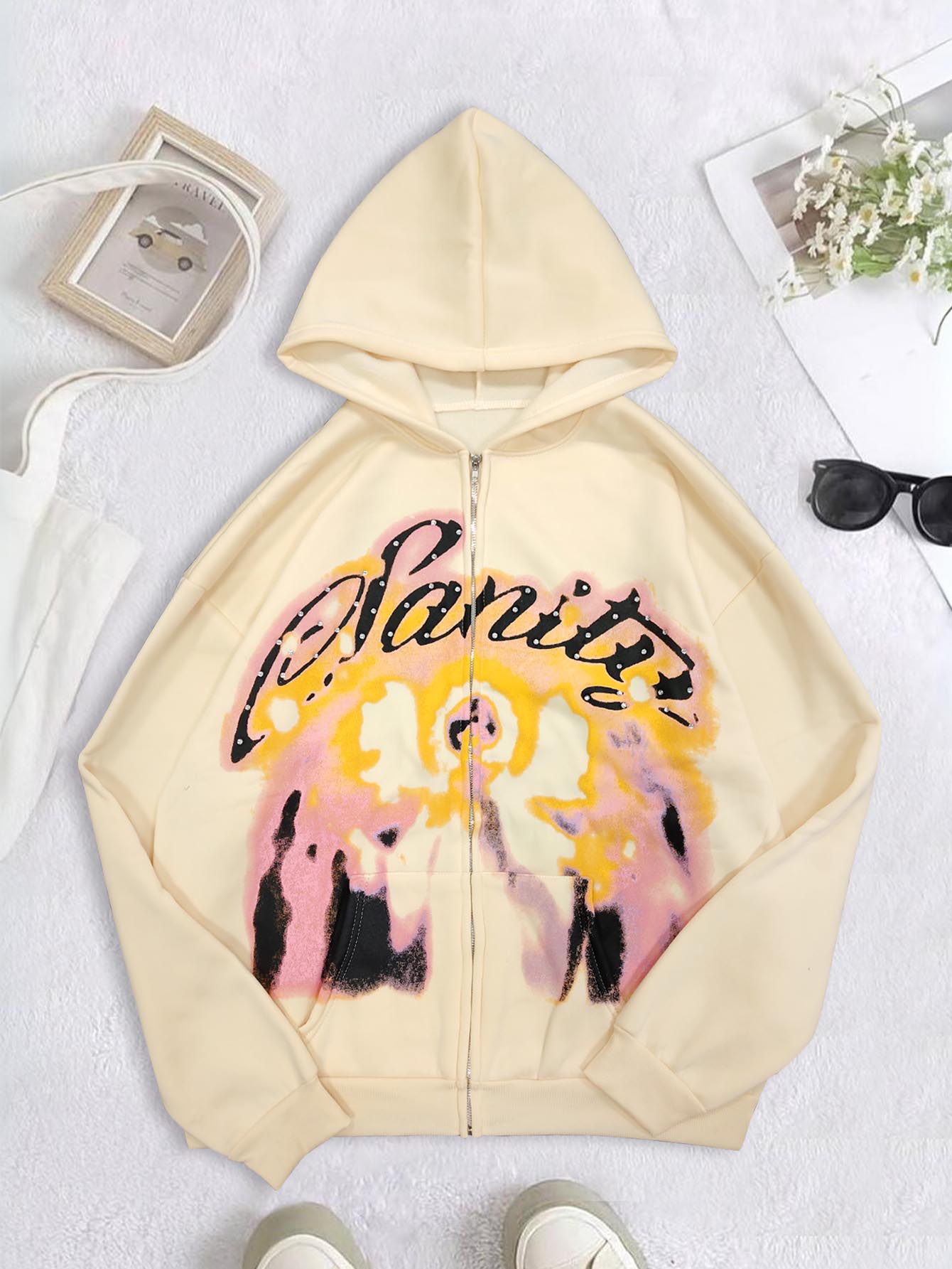 Embroidery Zip Up Hoodie - Cárdigans con capucha de diseño de
