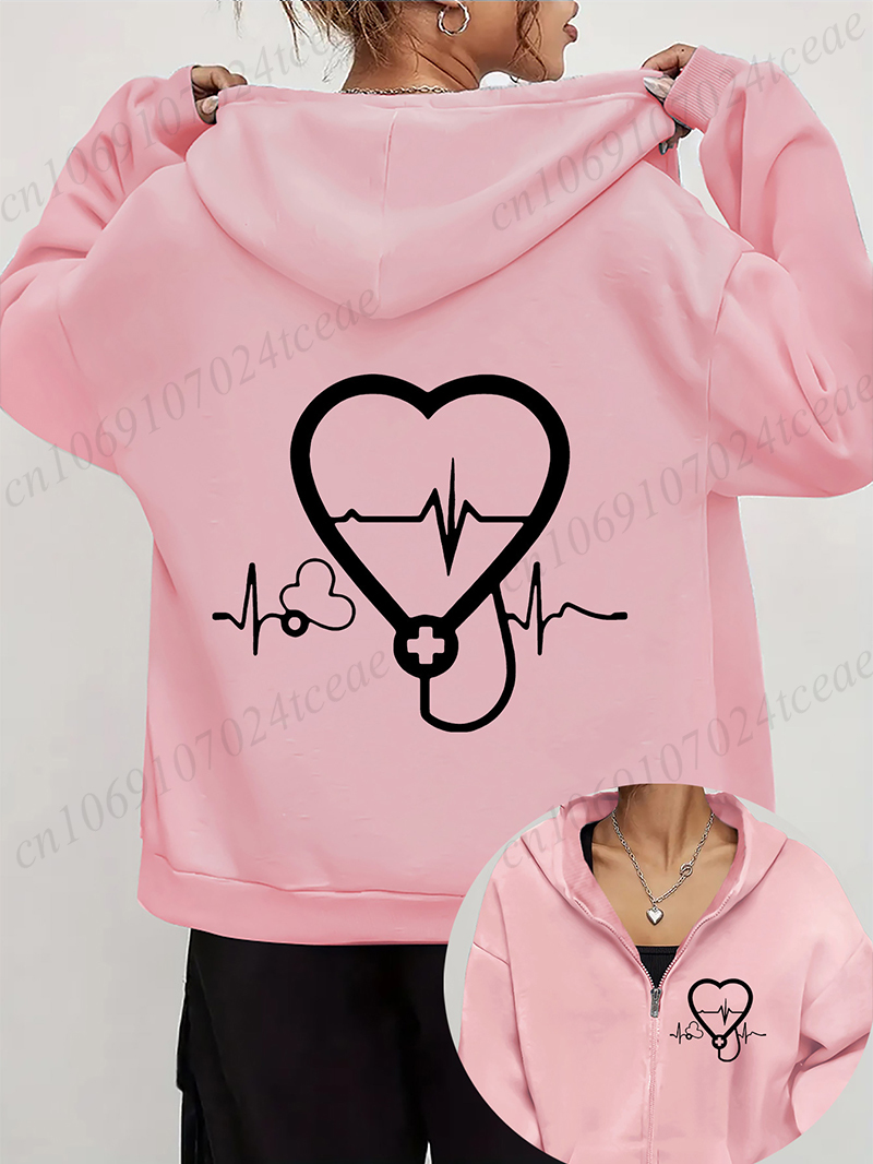 Embroidery Zip Up Hoodie - Sudaderas con capucha de otoño e