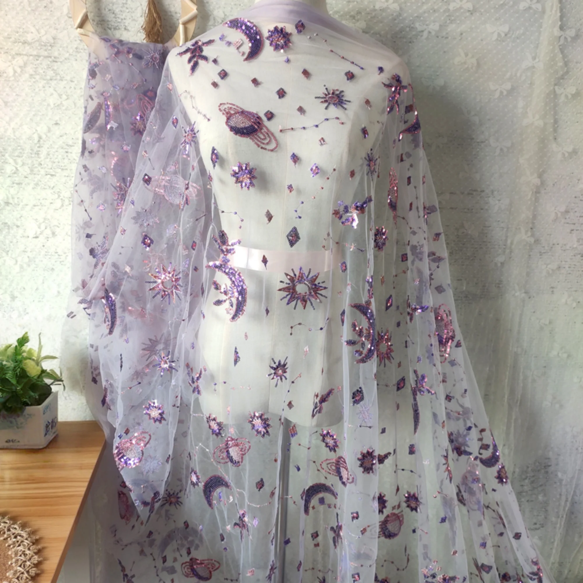 Embroidery Net Dress - 0,5 metros de ancho púrpura 55,11