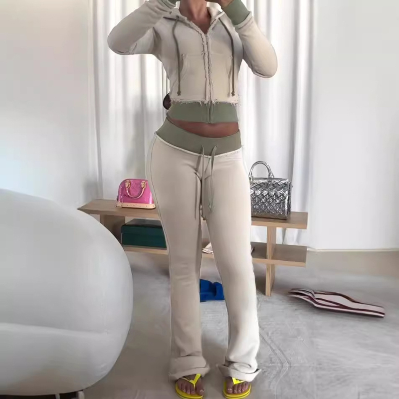 Embroidery Zip Up Hoodie - Conjunto de salón de dos piezas