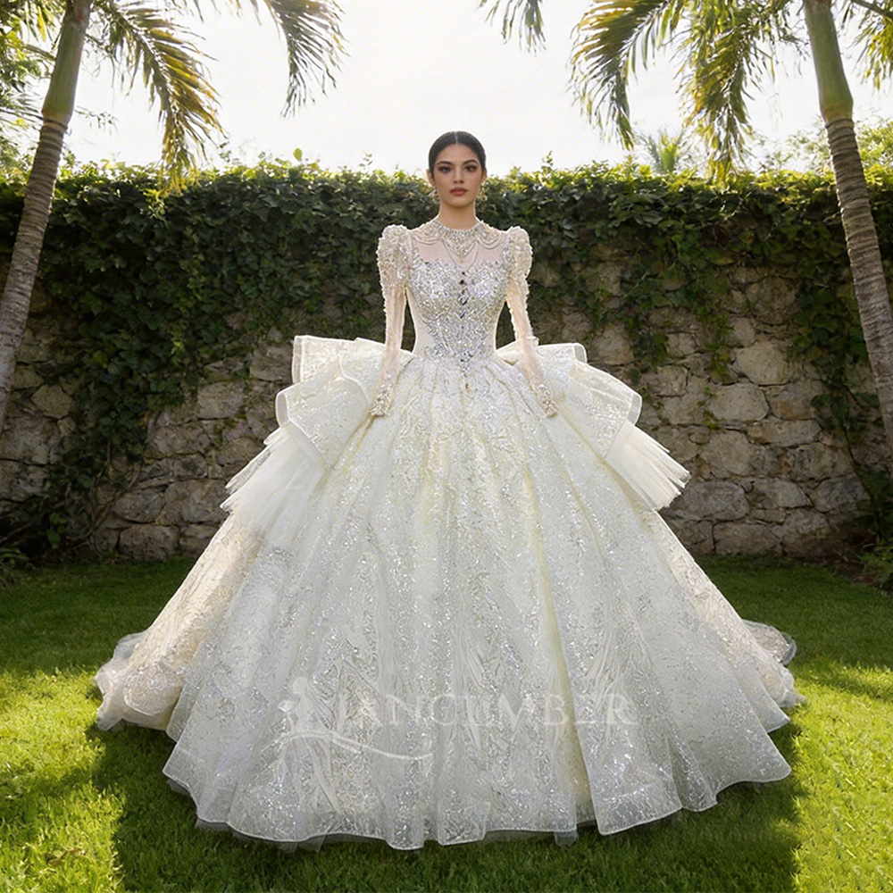 Embroidery Organza - Vestido de novia elegante con cuello